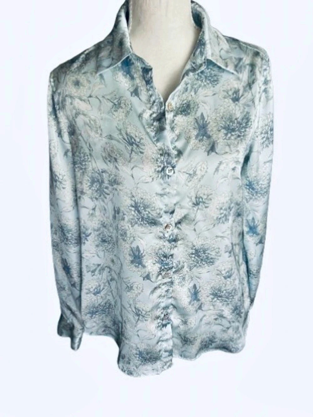 XS ELIE TAHARI Floral Silky Button Down Blouse Top Shirt Extra Small Work Boho